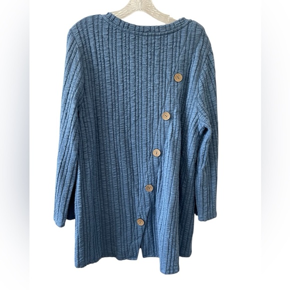 Soft Surroundings Goldie Blue Stretch Crinkle Tunic Blouse Button Back Women’s - Picture 1 of 9